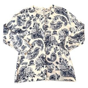 Women’s Garnet Hill Merino Wool Printed Cardigan, white & blue size xs
